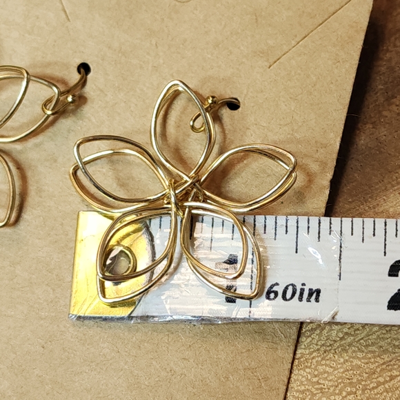 Gold Tone Open-Work Flower Drop Earrings - Picture 8 of 8